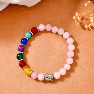 Sacred 7 Chakra Crystal Bracelets | Healing Rose Quartz & Rudraksha with Buddha Head for Yoga, Meditation & Inner Peace | Cherished Gift