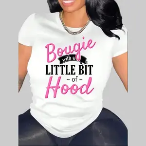 Bougie with a Little Bit of Hood" Graphic Tee - Women'sCasual Short Sleeve Crew Neck Top, Breathable & Soft forSpring/Summer, Machine Washable