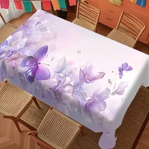 Dreamy Butterfly Flower Tablecloth, Elegant Waterproof Luxurious Dining Table Mat, Rectangular Table Cover, Picnic Table Cover, 5 Sizes Available