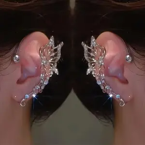 1 Pair Exquisite Luxurious Fairy Ear Wrap - Handmade No Piercing Earrings for Women and Girls, Trendy Shiny Butterfly Design, Fantasy Cosplay Elven Ears, Comfortable to Wear