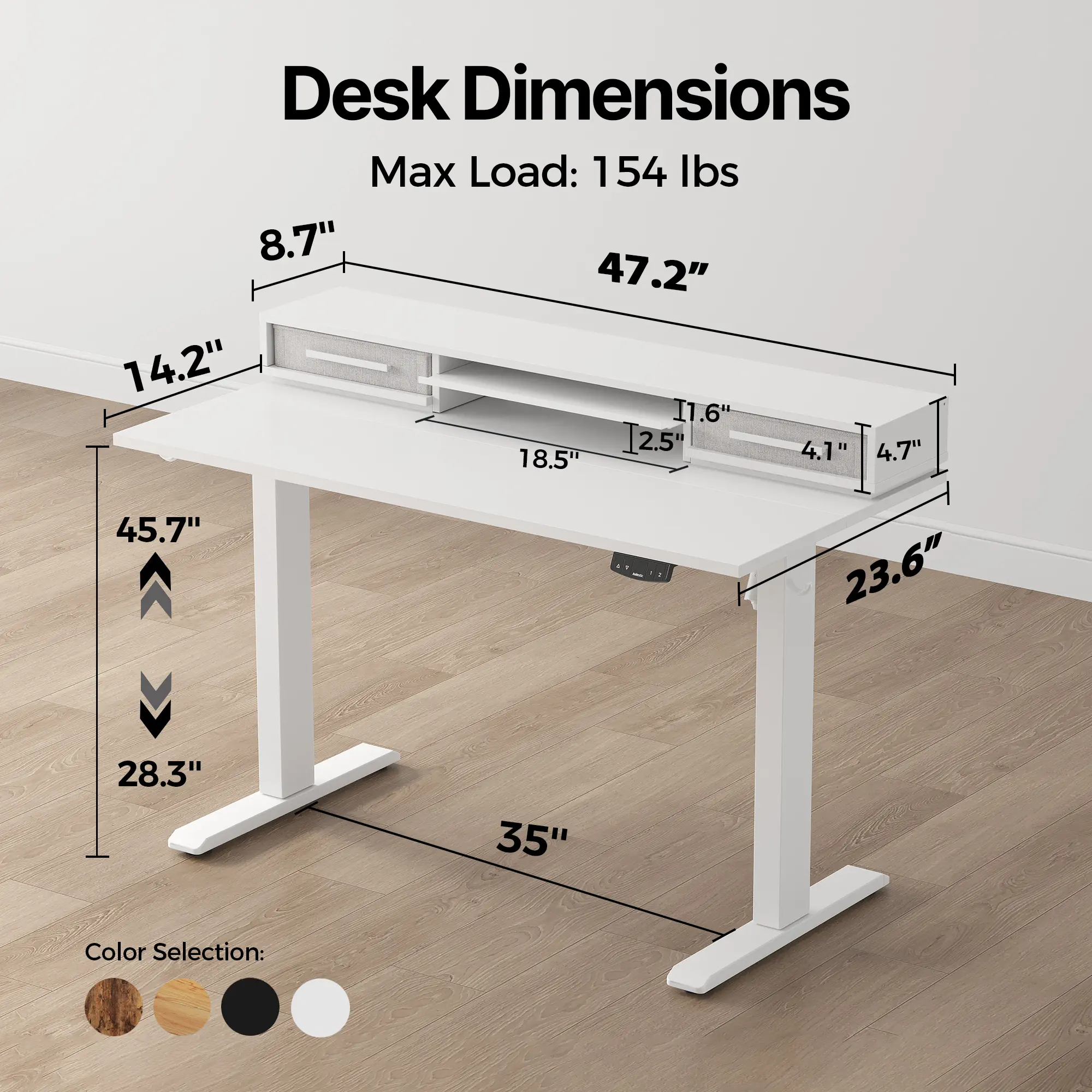 White with Shelf - 47.2"