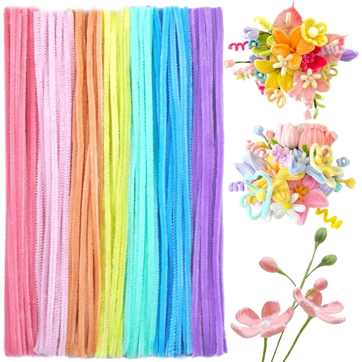 100 count Pastel Pipe Cleaners, Pipe Cleaners Bulk,7 Assorted Colors Chenille Stems Craft Supplies for Arts Crafts Decorations