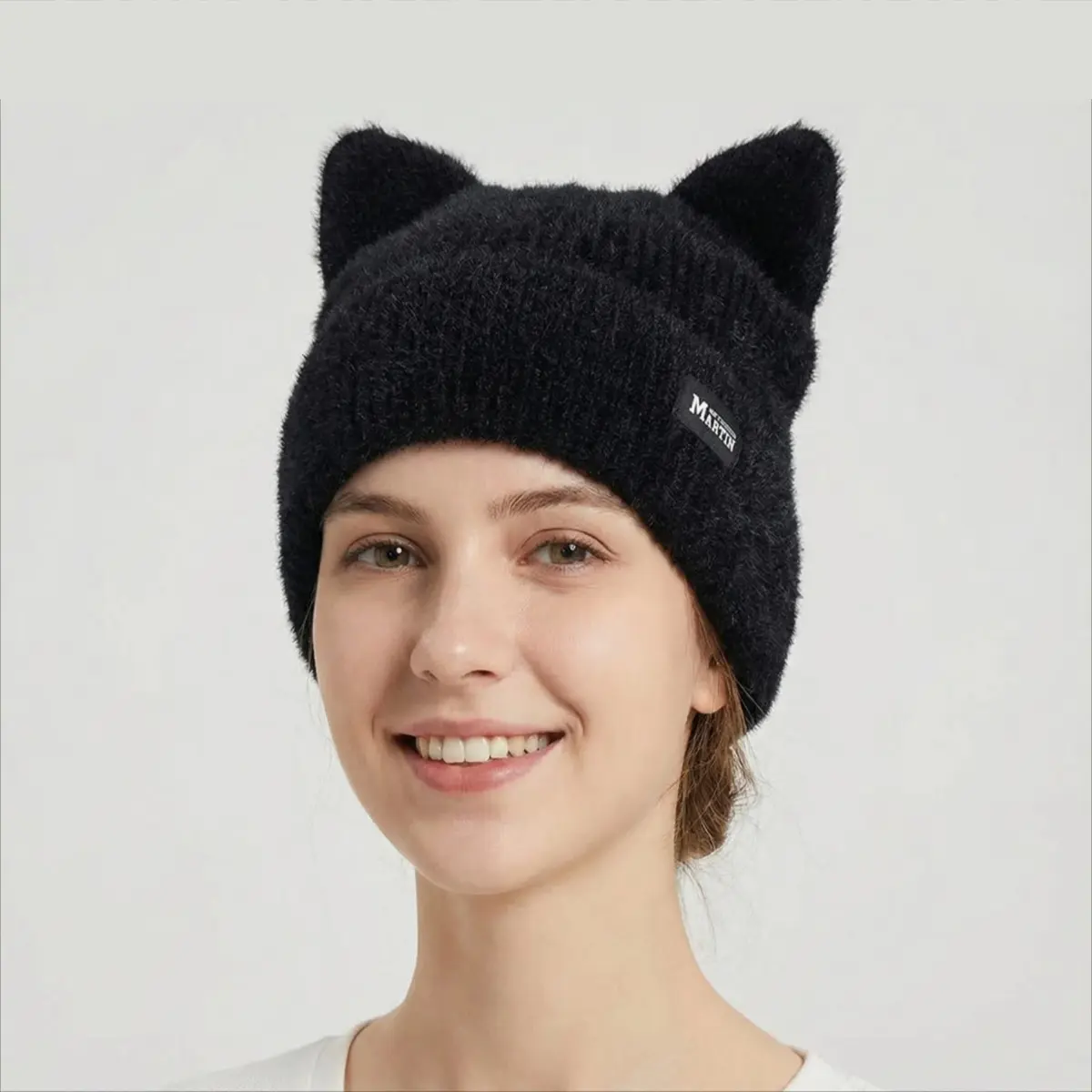Cute cat ears warm beanie,Casual Solid Color Knit Hat for Fall & Winter, Warm Pullover Elastic Yarn Cap for Suitable for various scenarios