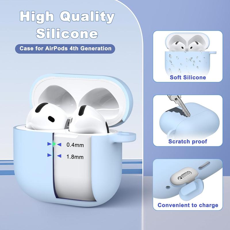 for AirPods 4th Generation Case Cover 2024, Military Grade Soft Silicone Shock-Absorbing for AirPods 4 Case with Carabiner&Cleaner kit