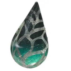 Emerald Green Dichroic Glass Teardrop Pendant Necklace – 2.25″ Statement Pendant on 21″ Cloth Chain