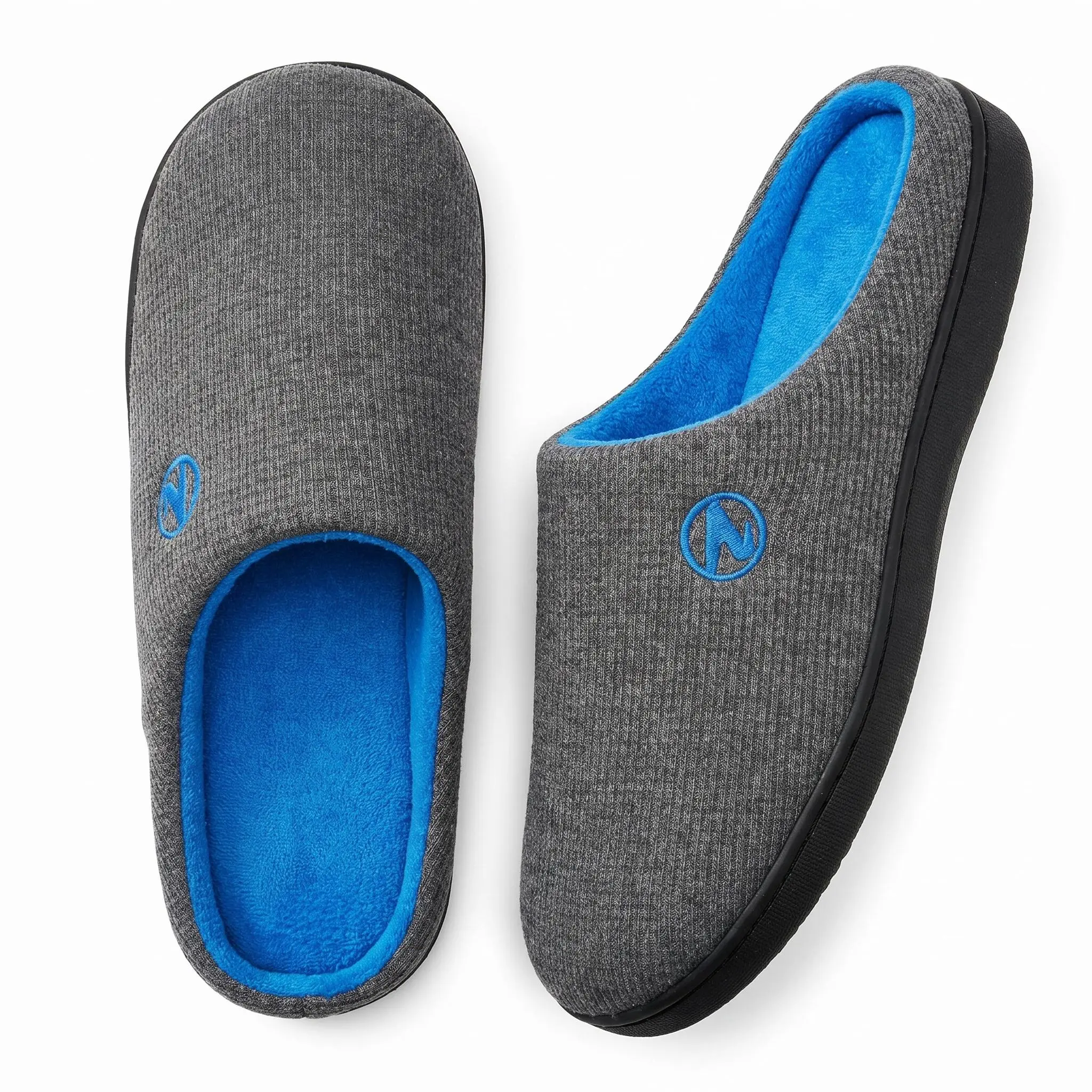 Unisex 2-Tone Gray & Blue Memory Foam Slippers - Casual Soft Slippers, Durable Rubber Sole, Round Toe Home Footwear for Indoor & Outdoor Use,summerwins,summeroutfits,vacationoutfits,beachoutfits