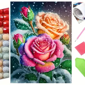 Frosted Gradient Roses in Snow 5D Full Drill Diamond Painting Kit – Elegant Winter Floral Design with Shimmering Pink, Purple & Gold Accents – Romantic Nature Art DIY Wall Decor – Ideal Gift for Flower Lovers & Craft Enthusiasts
