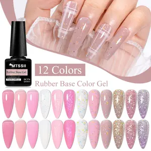 Mtssii Rubber Base Gel for Nails, 12 Colors Jelly, Rubber Base Gel Set, Glitter Gel Polish Kit, DIY Manicure at Home, Gel Nail Art