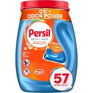 Persil Ultra Pacs Advanced Clean Oxi+Odor Power Laundry Detergent 57 Count No Mess Single-Dose Soap Fights Stains Odors All Water Temperatures HE Safe Deep