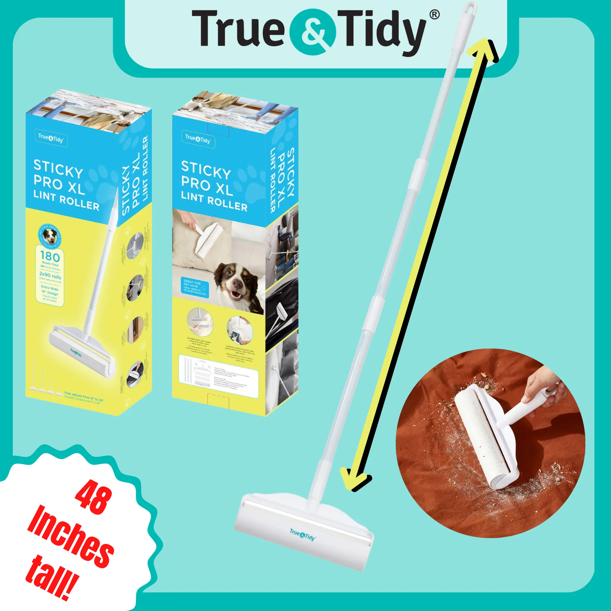 True & Tidy LR-48 StickyPro XL Dust Roller with 2 Lint Roller Refills (Lint Roller with 2 Refills)
