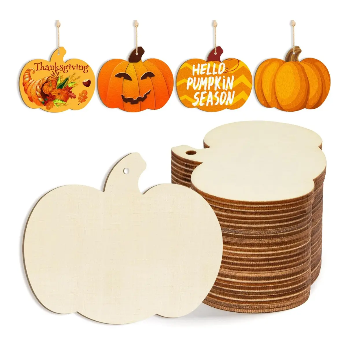 24PCS Unfinished Wooden Pumpkin Ornaments for DIY Crafts & Fall Decor
