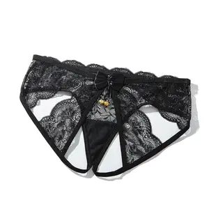 Sexy Lace Cutout Panties with Christmas Bells – Sheer Floral Low-Waist Lingerie, Breathable & Comfortable Underwear for Women Seamless Underwater Rise Womenswear Elegance