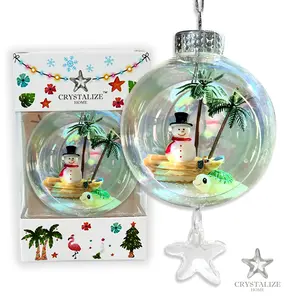 Snowman on Boat Turtle Plastic Ornament with Magnetic Crystal 3"x7"