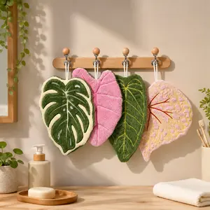 4-Pack Tropical Leaf Hanging Hand Towels – Quick-Dry, Thick Double-Layer Absorbent Kitchen & Bathroom Towels with Loop, Soft Decorative Cloths, Cute Gift for Women & Teens