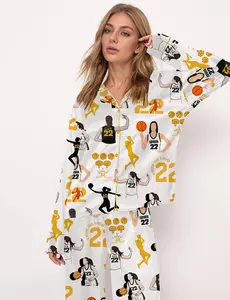 Caitlinn Basketball Clark Pajamas Set From The Logo 22 Clark Long Pajamas For Women, 3D Basketball Pajamas for Her