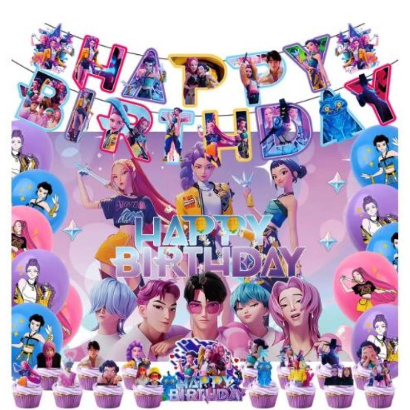 Set Devil Hunter Theme Party Banner Balloon Cute Birthday Balloon Cake Top Background Decoration Party Toy