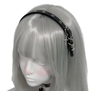 Black/White/Pink Gothic Double-Crossed Punk Rock Headband