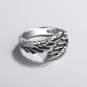 Vintage Distressed Feather Ring |   Thai Silver Wing Design |   Minimalist & Trendy Statement Ring for Women