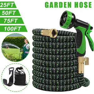25/50/75/100FT Expandable Garden Hose, Water Pipe With 10-Function Nozzle, Additional Strength 2500D, Durable Flexible Water Pipe Without Kink, 3/4" Solid Fittings, Heavy Duty High Pressure Hose for Outdoor Tools