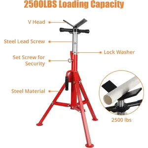 V Head Pipe Jack Stand Robust Steel Heavy-Duty Construction| 28-52 in Adjustable Height| 2500 LB Capacity| with Portable Folding Legs| Ideal for Welding, Automotive, Construction Projects