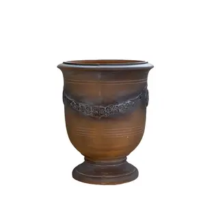 European Retro Giant Garden Planter Rust Style Fiber Cement Flower Pot for Home Floor Use with Foam Wrap Safe Delivery