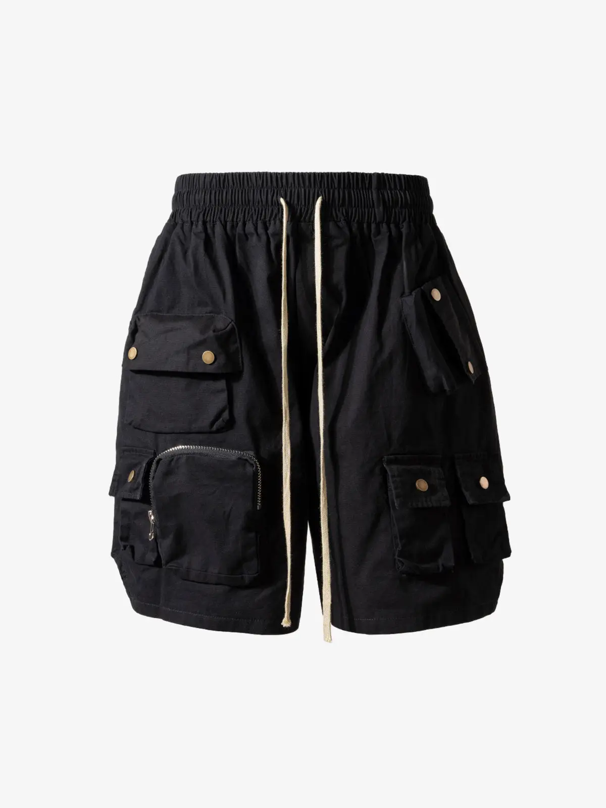 Thesupermade High-Waisted Olive Cargo Shorts | Elastic Waist Utility Flap Pocket Streetwear Shorts Men Women