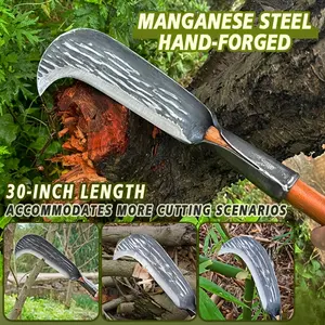 50 cm wooden handle brushcutter machete (with gloves) / heavy-duty brushcutter, for chopping wood/clearing weeds/thickened blade, grass scythe, solid wood handle, anti-slip grip with balanced weight ratio, suitable for gardening, agriculture, hunting, and