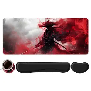Epic Samurai Pattern Mouse Pad Set, Universal Mouse Pad with Keyboard Wrist Rest & Coaster, Ergonomic Wrist Support, Computer Mat, Suitable for Home Office Gaming, Gaming Accessory, Desktop Accessory