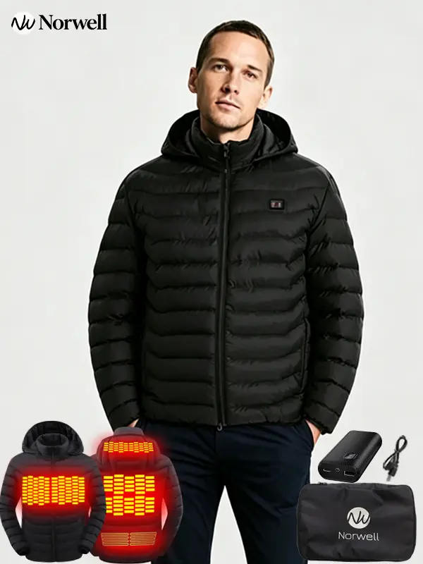 Norwell Men's Heated Jacket with Hood for Women with 7.4V 5000mAh Battery Pack, Dual Control 5Heat Zones Waterproof Comfort Basic Coat, Unisex Winter Outdoor Heating Jacket Hunting Skiing Plus Size - Black,Valentine's Day,Father's Day,Christmas Gift