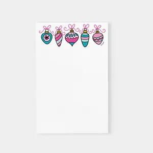 Merry & Bright Pink Bow Christmas Ornaments Notepad