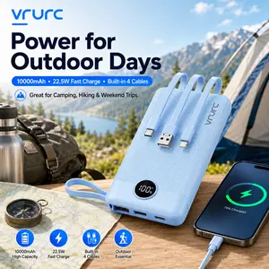 VRURC 10000mAh Portable Charger with 4 Built-in Cables, LED Display Battery Pack, USB-C & Micro USB Rechargeable, Travel Power Bank for iPhone, Android, iPad, Tablet, Earbuds  #Summervibes