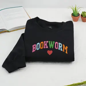 Bookworm Sweatshirt | Custom Multicolor Text Crewneck with Book Lover Embroidery | Reading Sweatshirt | Personalized Book Lover Gift for Teacher