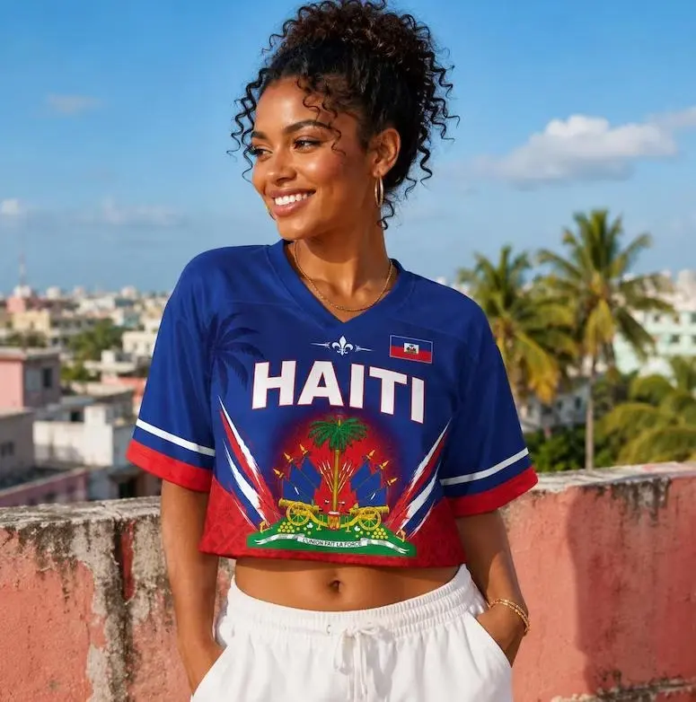Haiti Soccer Crop Top Jersey Personalized, Haiti Football Crop Tee, Haitian Fan Festival Shirt