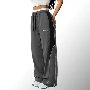 Women's Baggy Polyester Drawstring Sweatpants - Spring/Summer Loose Streetwear Clothing with Side Stripes, Color-Block Design, Casual Fashion Apparel Women's Clothing Bottoms