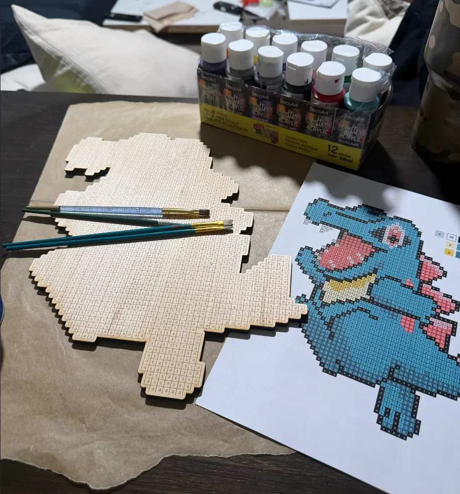 Wood Pokemon Totodile Paint by Number Kit — Paint Not Included