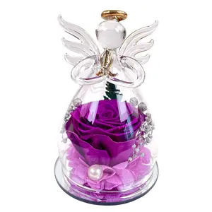 Angel Preserved Rose Glass Dome Decor, symbolizing love and protection with an elegant design. Suitable for home decor, weddings, parties, and anniversaries—an ideal gift for Valentine’s Day, birthdays, Mother’s Day, Father’s Day, and Thanksgiving.