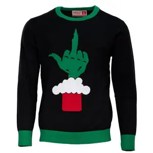 Green Cartoon Monster Middle Finger Adult Unisex Ugly Christmas Sweater