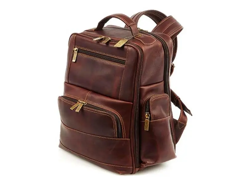 Claire Chase Legendary Executive Backpack, Italian Tan Cowhide Leather Handcrafted in Colombia, Expandable High-Capacity Bag for Everyday Carry, Multi-Function Design for Adults