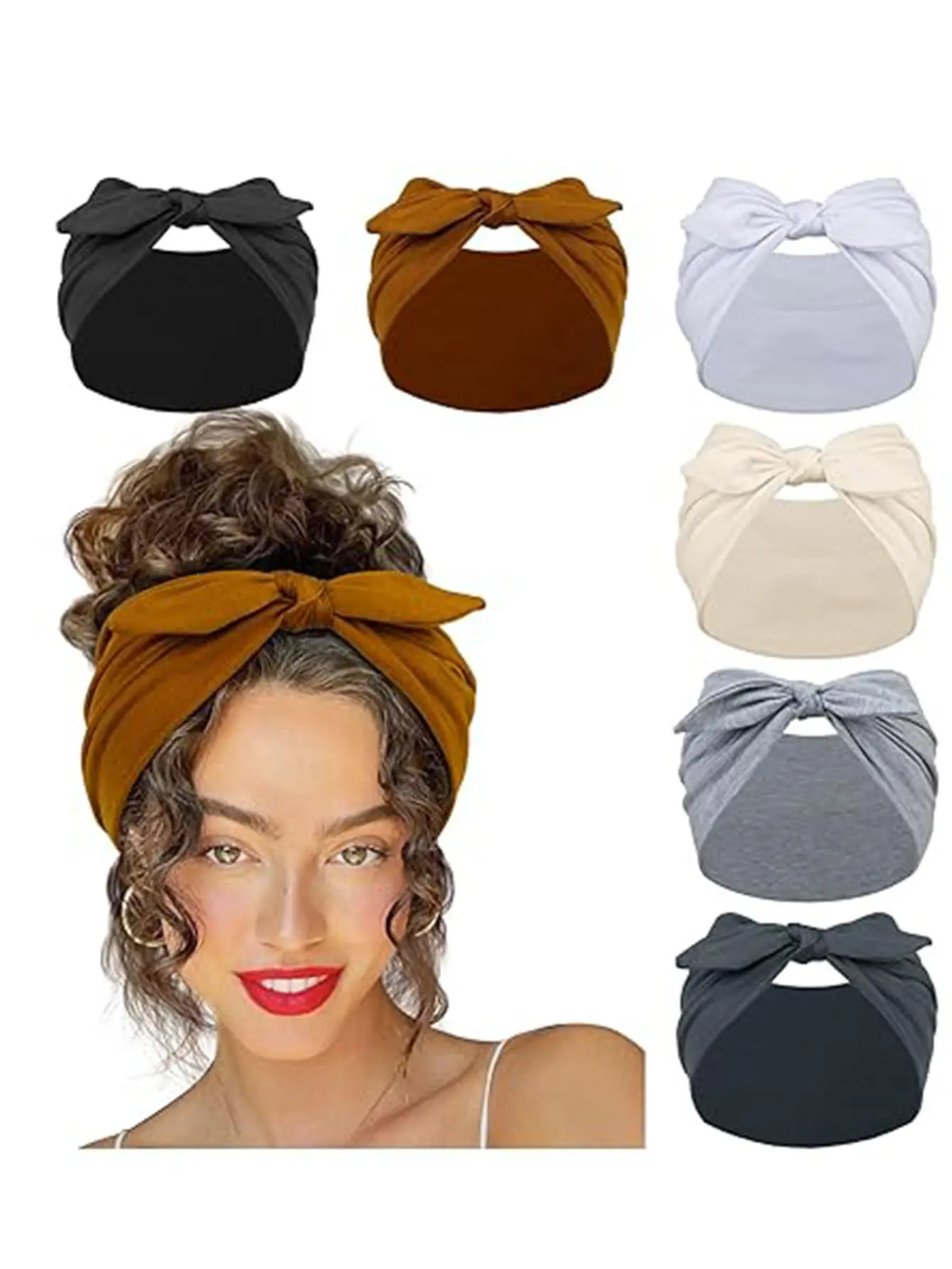 6Pcs Elegant Rabbit Ear Knot Headbands, Soft and Stretchy Extra Wide Headbands, Non-Slip Headbands, Fitness Headbands, Hair Accessories