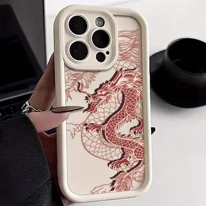 Traditional Red Chinese Dragon Phone Case for iPhone 17 15 16 14 Pro Max 13 12 11 XR XS Air Plus E Nature's Delight Pattern Non-Yellowing Shockproof Soft Silicone Transparent Cover Protection Cellphone Casing
