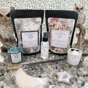 Moon Magic Bath milk salt Gift set (New & Full Moon) for Self Empowerment, Moon Rituals or spiritual work