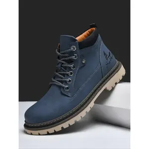 Men's Fashionable Solid Color Lace Up Work Ankle Boots, Casual Comfortable Non-slip Boots for Outdoor, Male All-match Round Toe Shoes for Daily WearRAIMENTRY