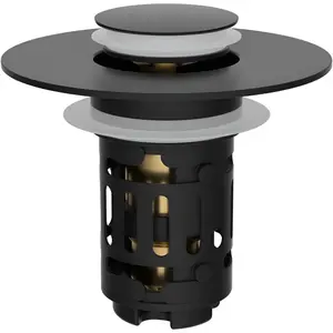 2 Pack Premium Upgraded 3-in-1 Bathroom Sink Drain Strainer Universal Pop-Up Stopper Removable Stainless Steel Strainer Basket Hair Catcher Fits 1.1"–2.36" Basin Sink Stoppers Brass Bullet Core Matte Black Finish.