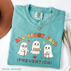 Comfort Colors Ghost All About Fall Prevention Shirt,Occupational Therapy Halloween Shirt,SPED Teacher Fall Shirt,Spooky Physical Therapist Gift,PT Shirts