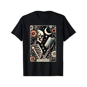 Funny [Fast Arrival] The Reader Tarot Card Skeleton Reading Book Bookworm Bookish T-Shirt for Men Women, Christmas Halloween Thanksgiving day Gift