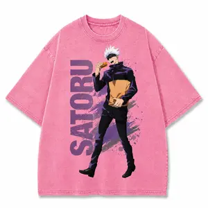 Gojo Snack Break Vintage Tee – Oversized Anime Washed Graphic Shirt, JJK Streetwear Y2K DTG Print T Shirt