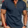 Men's Summer Turn-Down Collar Button Long Sleeve Polo Shirt, Buttoned Polo Shirt, Casual Basic Fit, Luxurious Vintage Style, Short Sleeve T-Shirt