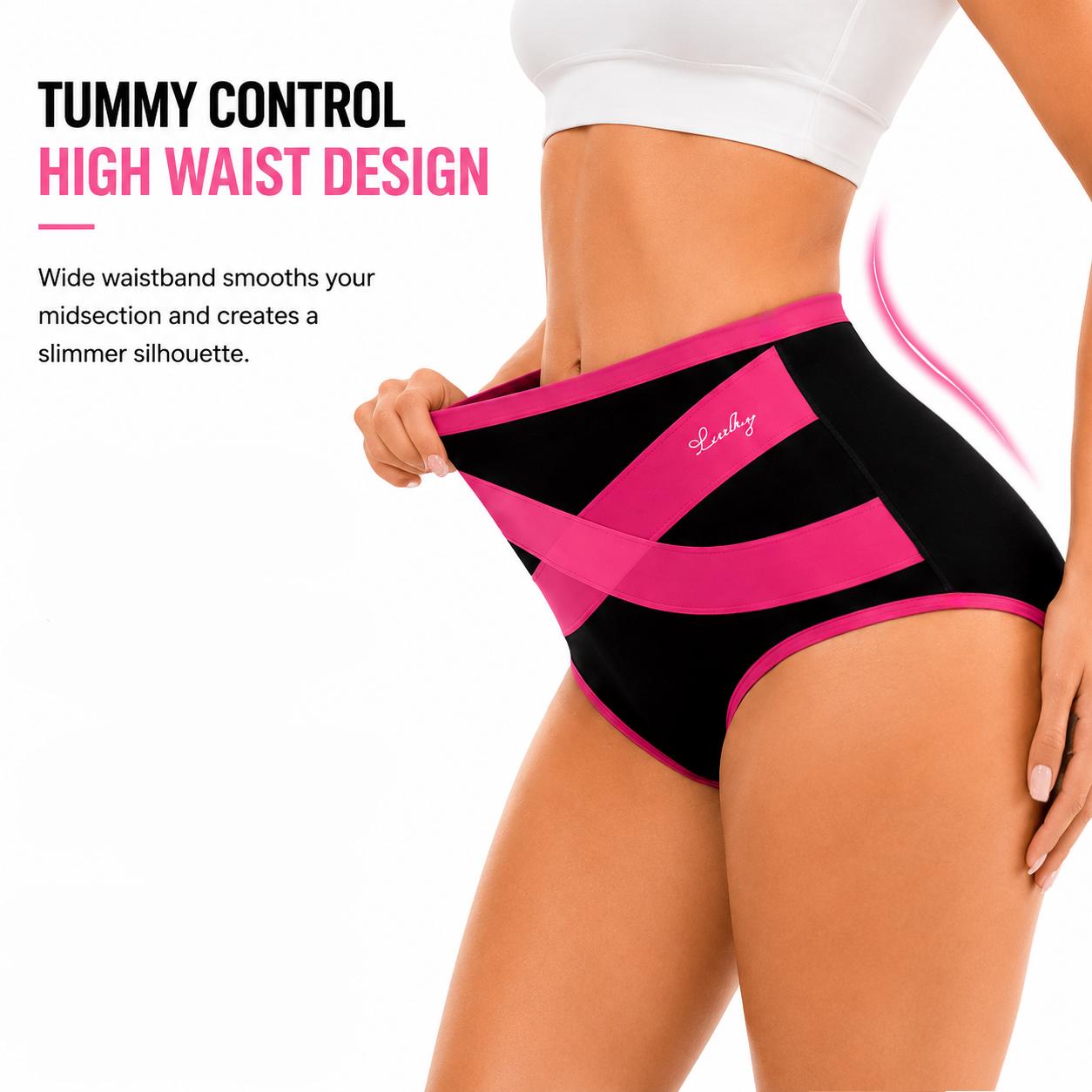 Women's 4-Pack Soft Comfortable High Waist Tummy Control Briefs - Full Coverage Compression High-Cut Underwear for Daily Wear, Soft Comfortable Briefs, 4Pcs Mixed Colors, Mid-High Waist Briefs Panties Womenswear