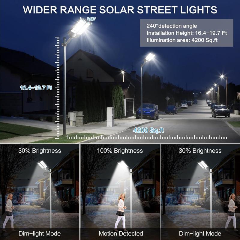 Outdoor Special 400W Solar Street Light 450000 Lumens Super Bright 3 Modes with Motion Sensor IP65 Waterproof Remote Control for Gardens Streets Yards Fall Porches Decor Suitable for Basketball Court