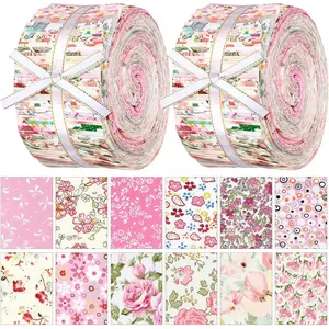 100 Cotton Fabric Patchwork Quilting Strips 2.56 Inch Precut Patchwork Roll  Style Cotton Fabric Quilting Fabric Strips Craft for DIY Craft Sewing (Cute Floral)